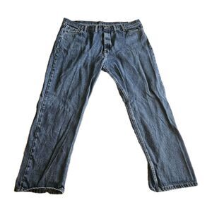 Wrangler Jeans Mens Tag 46x32 Medium Wash Denim Regular Fit Straight Blue Collar